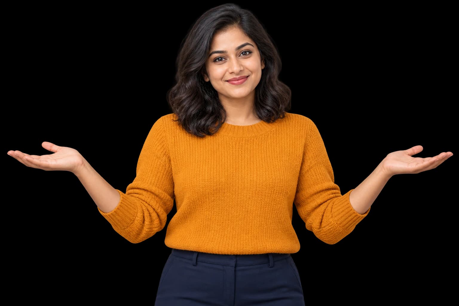 A welcoming logistics coordinator with open hands